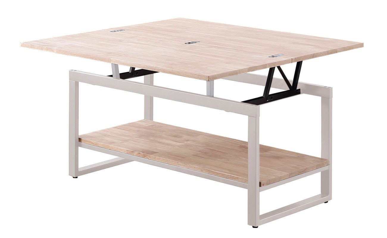 MESA CENTRO ELEVABLE Y EXTENSIBLE COMEDOR  100 x 45 CM ROBLE NORDICO / BLANCO.