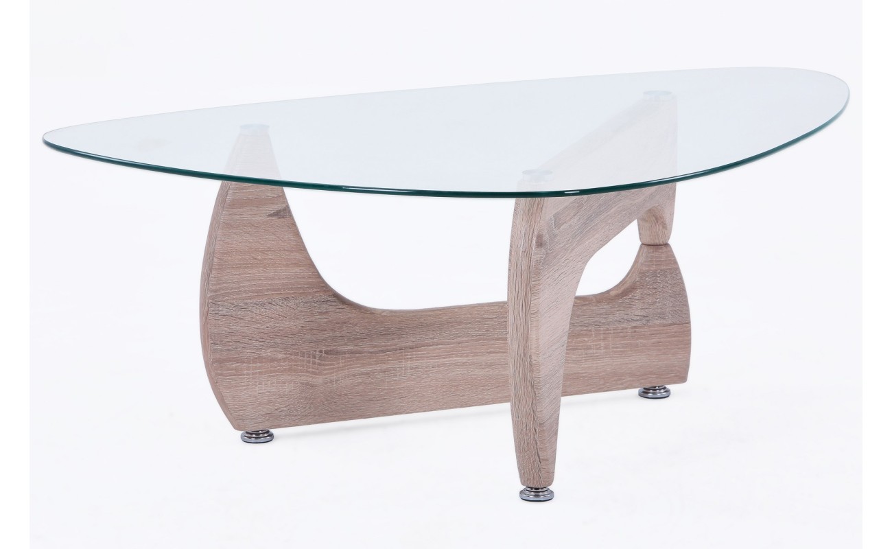 MESA CENTRO ESCULTURA 110 x 70 CM ROBLE / CRISTAL TRANSPARENTE.