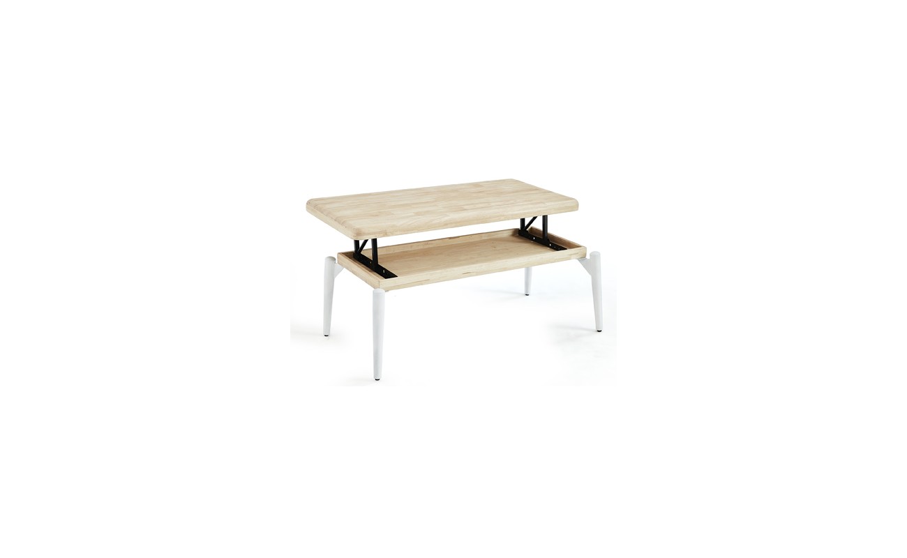 MESA CENTRO ELEVABLE EN MADERA Y METAL BLANCO 120 x 60 CM