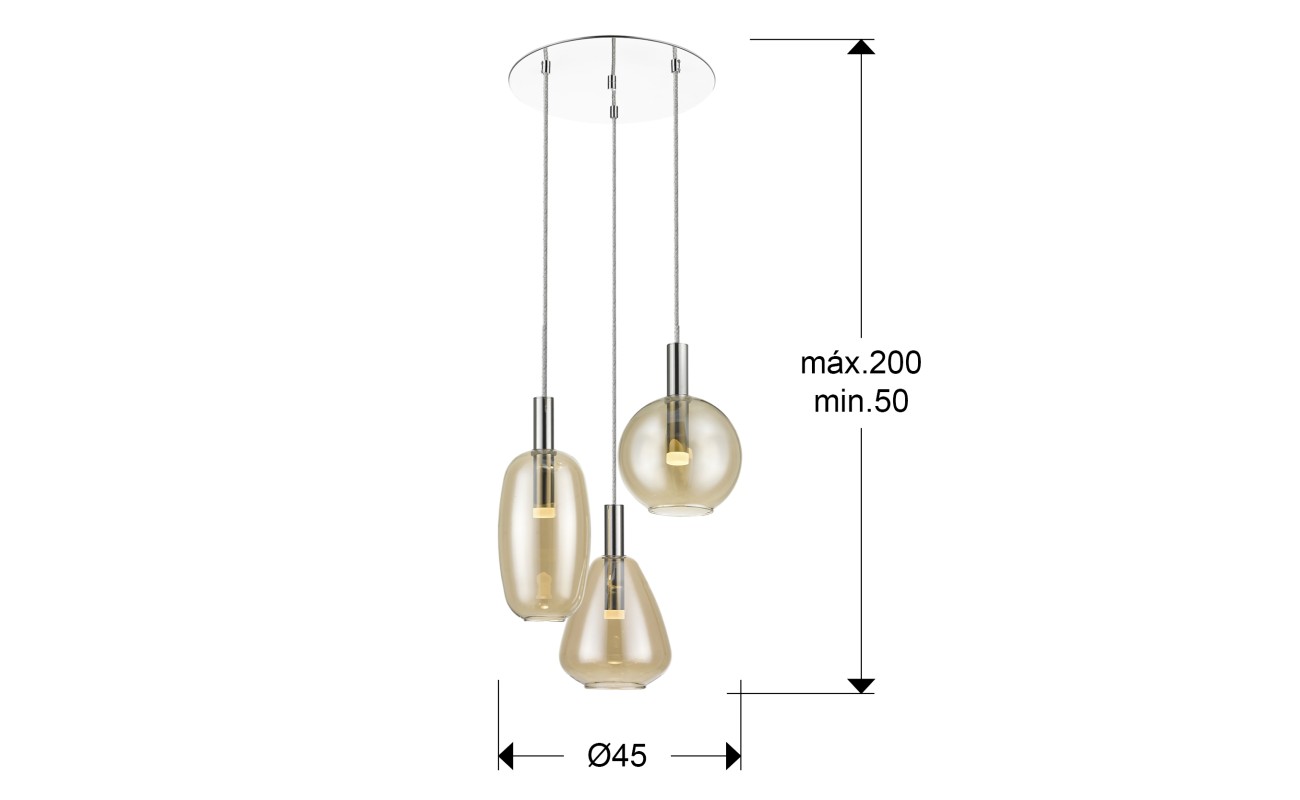 I3-NARA- LAMPARA 3L CROMO D45