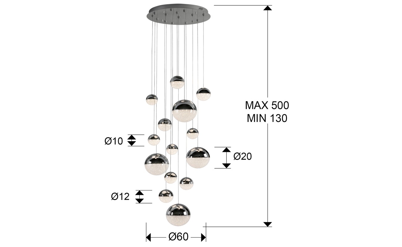 SPHERE-LAMP 14L CROMO D60 H500 DIMABLE