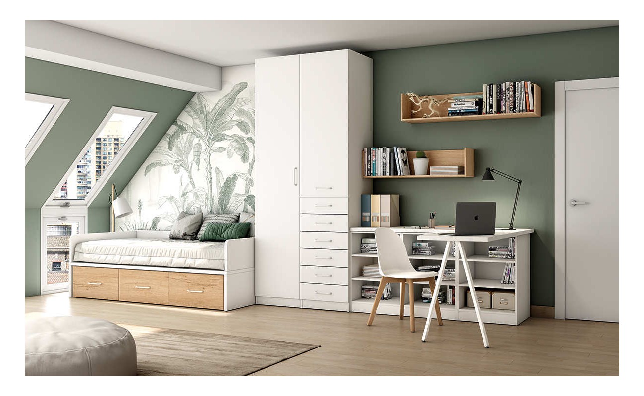 Dormitorio juvenil completo según foto Blanco y Bambu