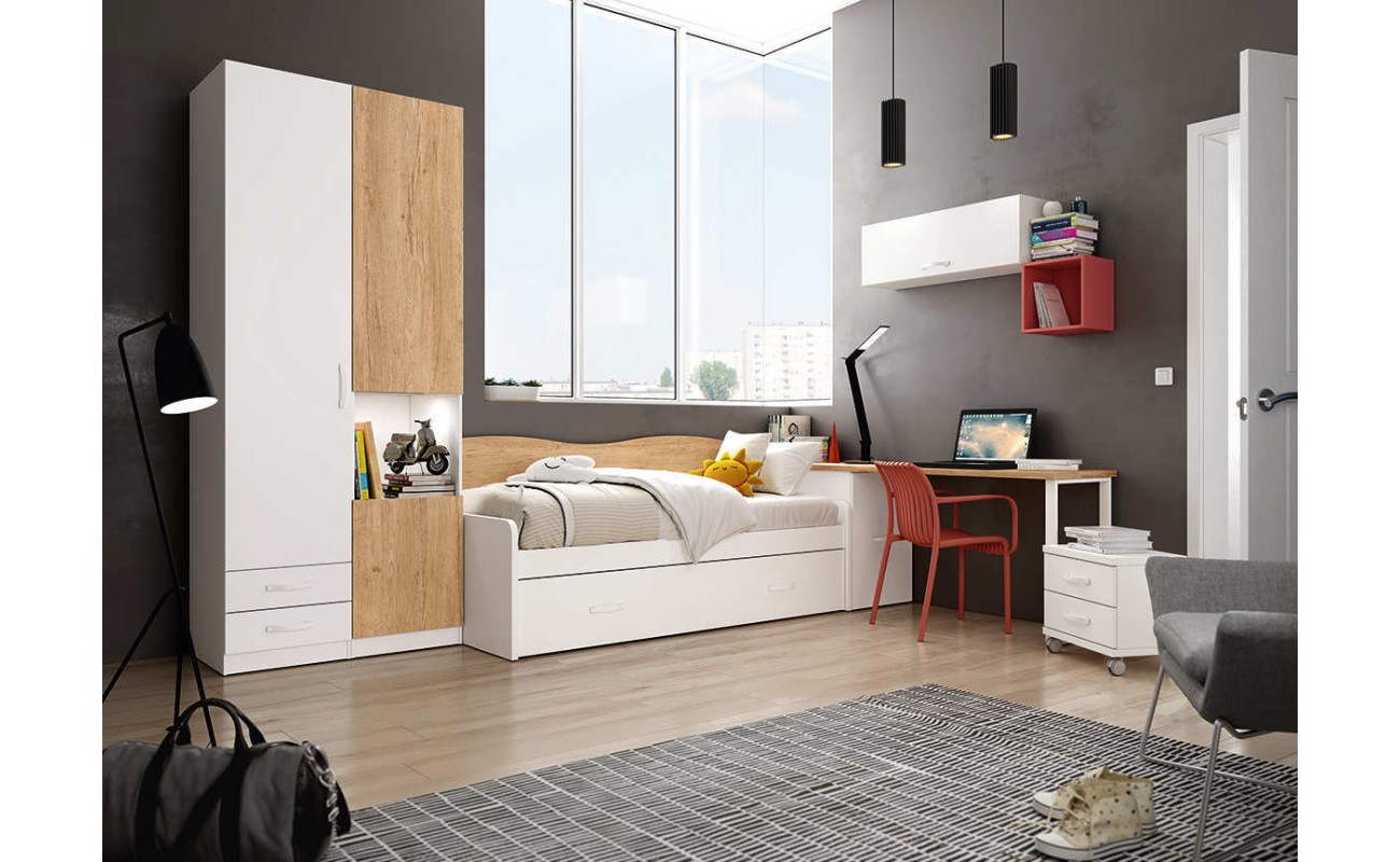 Dormitorio juvenil completo según foto Blanco / Bambu / Terracota