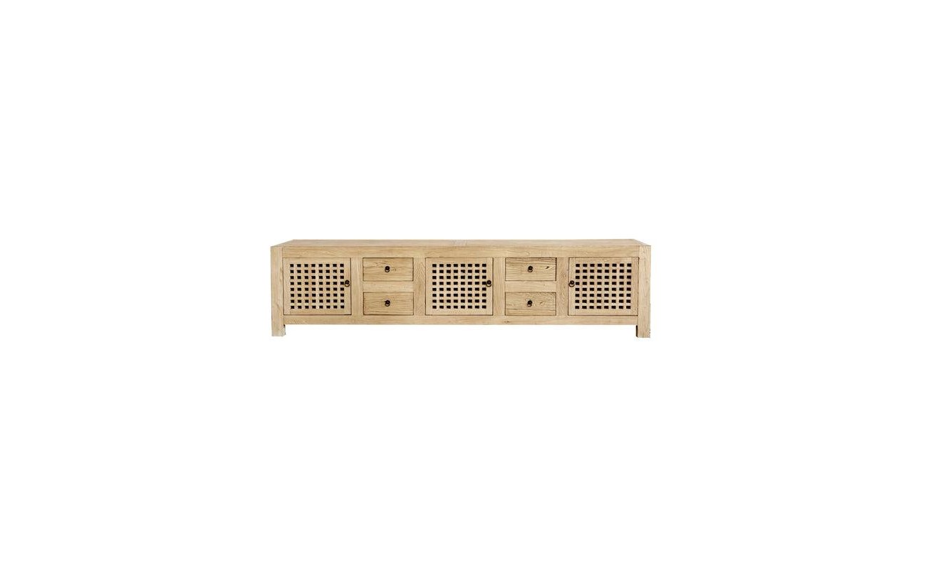 MUEBLE TV OLMO MACIZO 240X44X60 3 PUE 4 CAJ