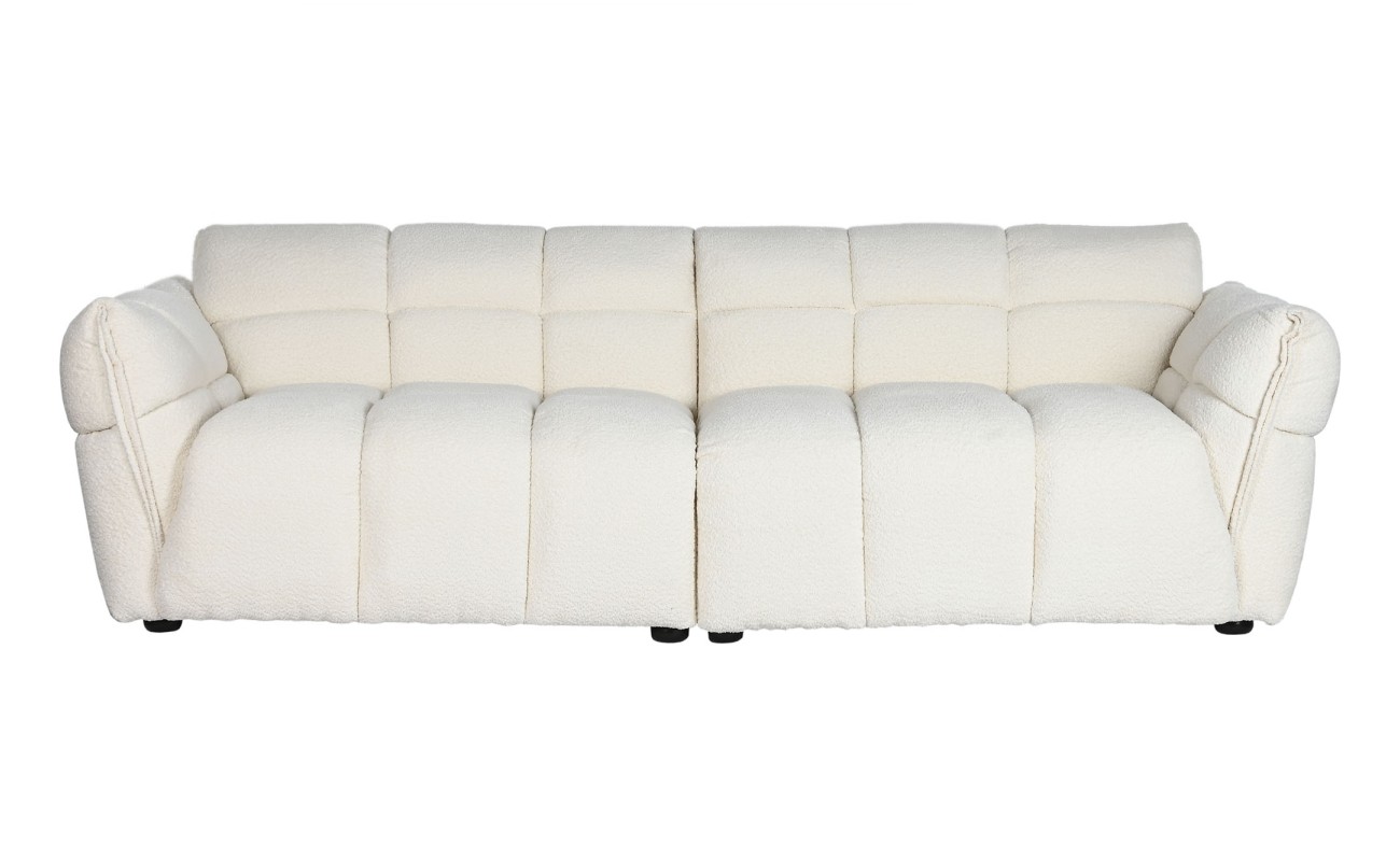 SOFA POLIESTER MADERA 260X108X82 BUCLE BLANCO