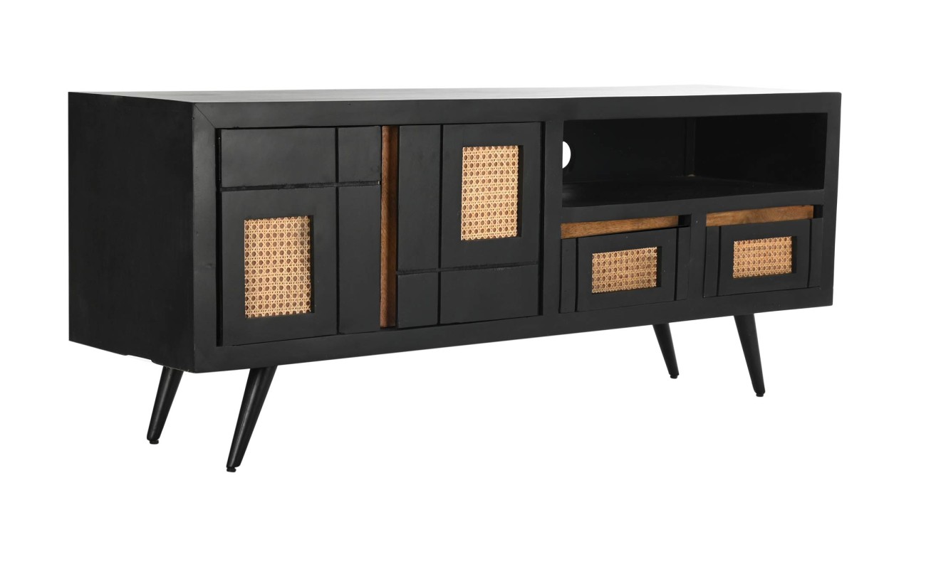 MUEBLE TV MANGO RATAN 145,5X40,5X60 NEGRO