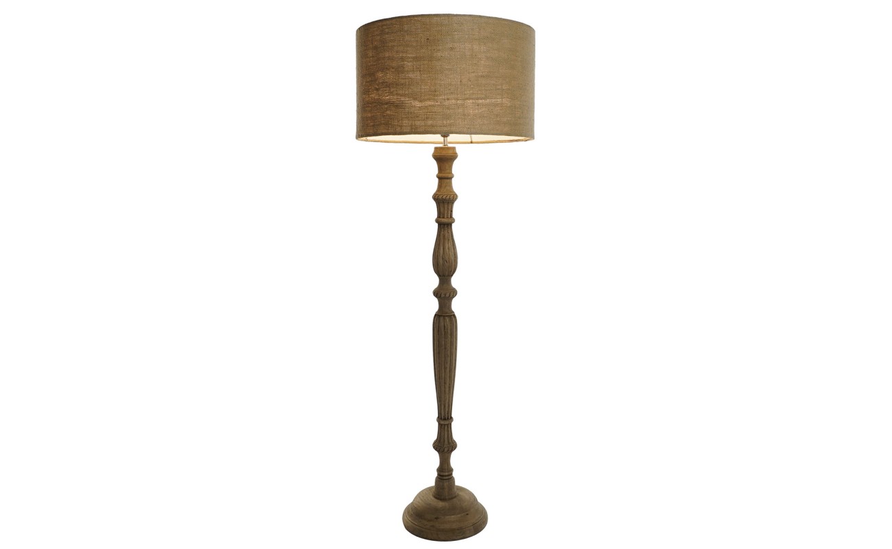 LAMPARA PIE MADERA YUTE 60X60X180 TALLADO NATURAL