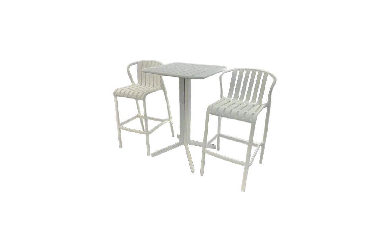 MESA BAR SET 3 PP METAL 60X60X102 TABURETE BLANCO