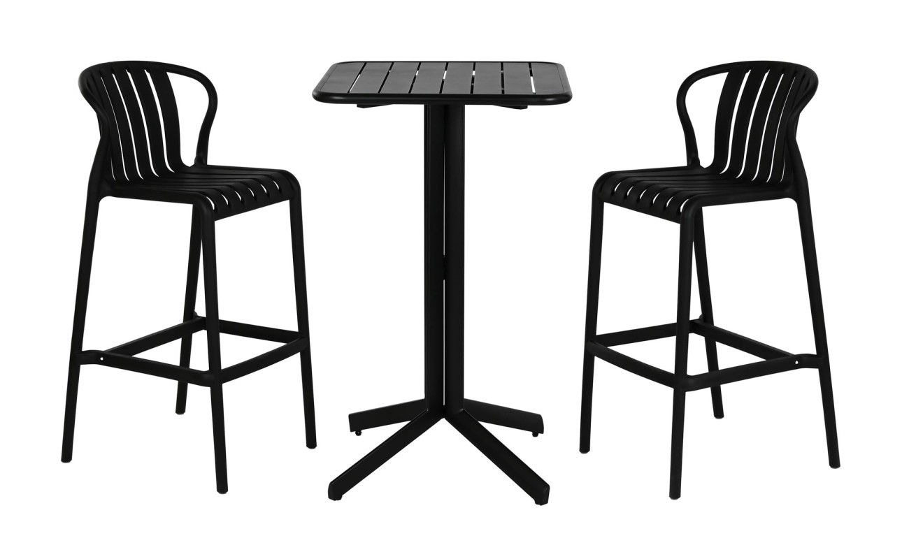 MESA BAR SET 3 PP METAL 60X60X102 TABURETE NEGRO