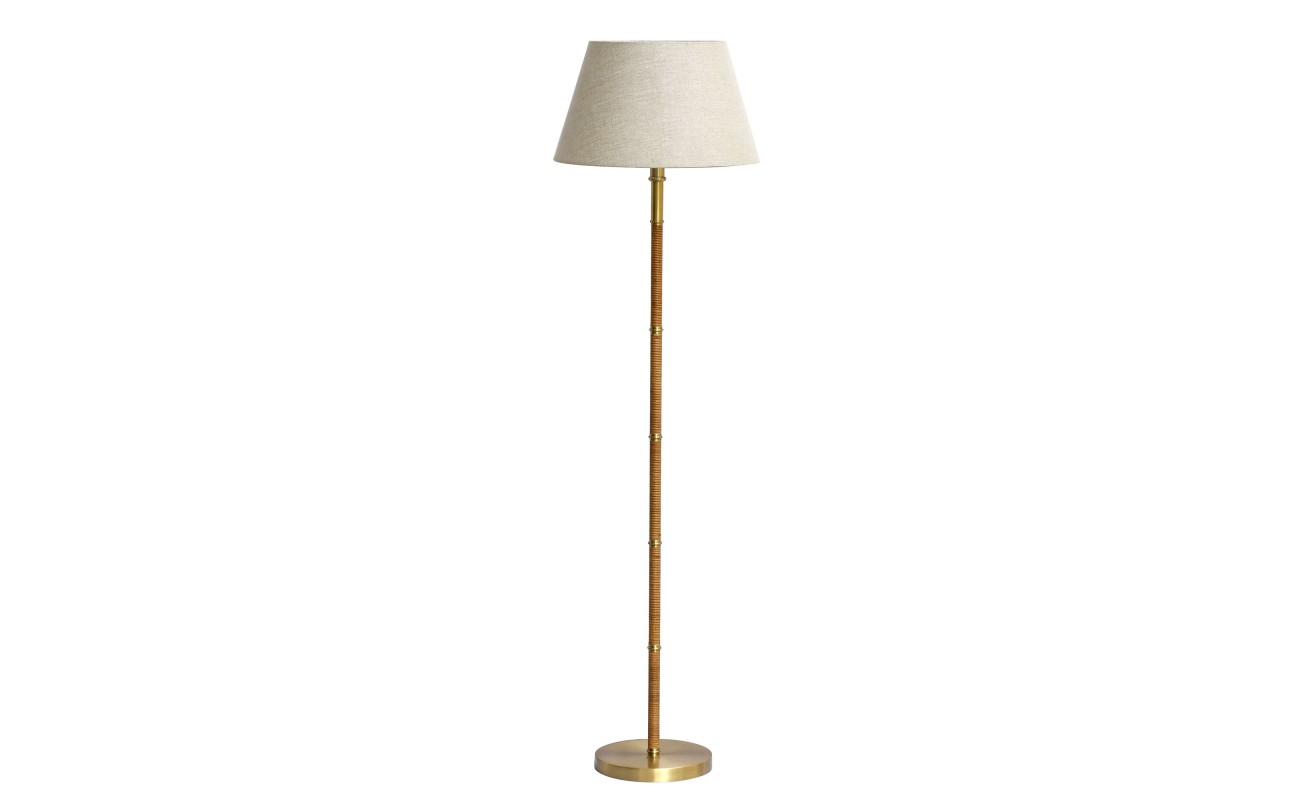LAMPARA PIE LATON RATAN 28X42X152